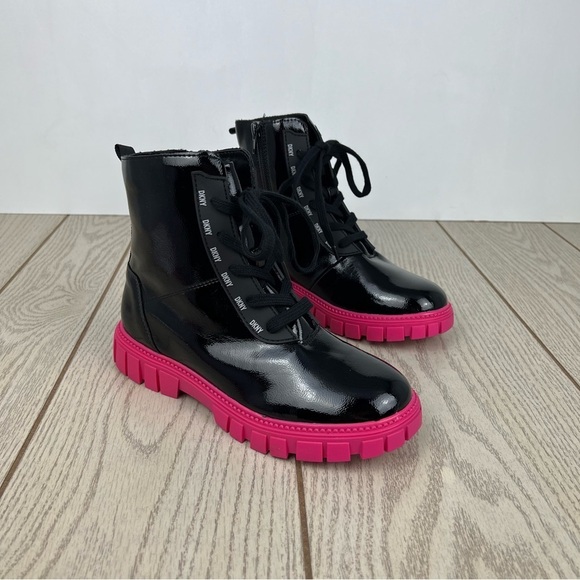 Dkny Other - DKNY Toddler Girls Carrie Combat Zipper Closure Lace-Up Boots 4 Black Pink $54